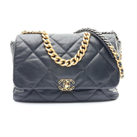 CHANEL 香奈兒 CHANEL 19 Maxi 兩用包 藍色羊皮 金釦 無卡 AS1162