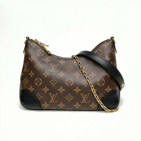 LOUIS VUITTON BOULOGNE牛角包可拆卸肩帶黑色PVC晶片老花肩背包