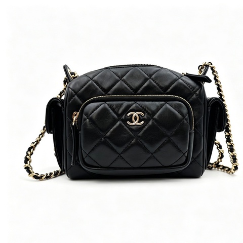 Chanel 香奈兒 24K 相機包 小號 黑色 金扣 手提包單肩包腋下包斜挎包 芯片款