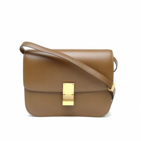 CELINE ClassicBox中號棕色牛皮革金扣肩背包