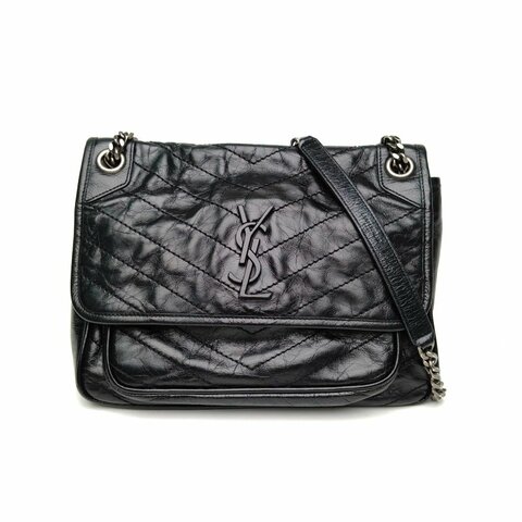 SAINT LAURENT Niki中號28黑色牛皮革銀扣肩背包