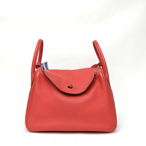 HERMES Lindy30齋普爾粉TC皮T刻銀扣肩背包