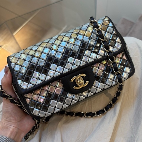 【近新閒置品】Chanel 香奈兒 開黑金馬賽克mosaic鑽片cf 大mini 2016年的高定限量秀款