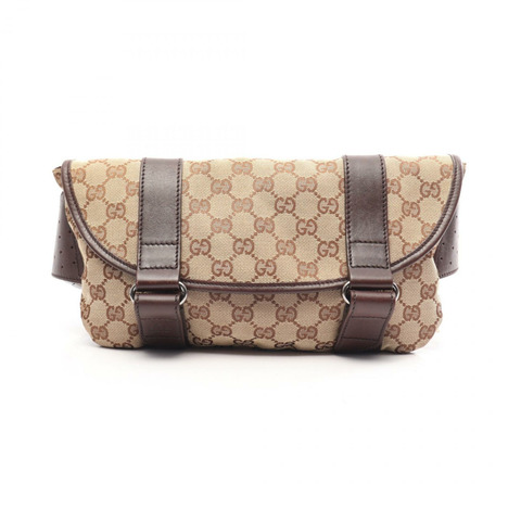 GUCCI GG帆布腰包/臀包 145851 皮革 米色 棕色 二手 男女通用