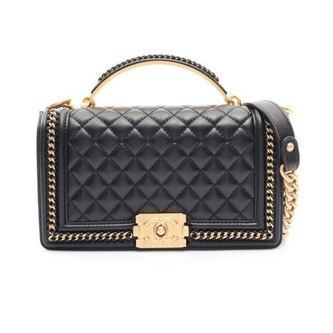 CHANEL 香奈兒 Handle Boy 25 黑色 羊皮 金釦 A94804