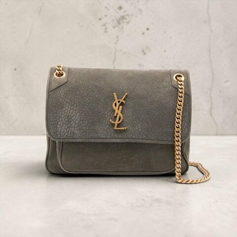 ⏰全新品特賣 專櫃10萬7450🌺Saint Laurent 633158 YSL 中款 粒面羊皮Niki 包 麝香綠 金鏈