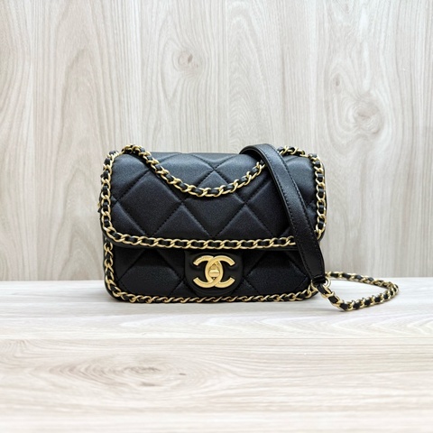 CHANEL 🖤黑金羊皮mini口蓋包/AS5089