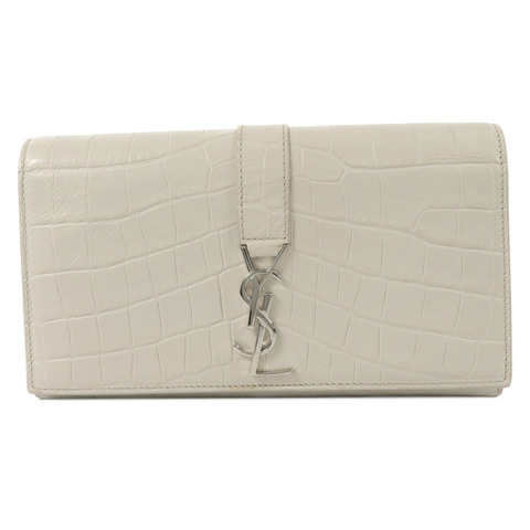 YVES SAINT LAURENT 牛皮皮革Crocodile Embossed Flap Long Wallet長錢包