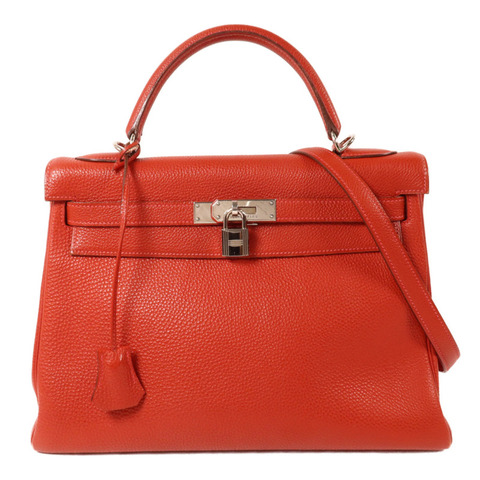 HERMES Clemence皮革Kelly 32手挽肩背兩用袋Rouge H