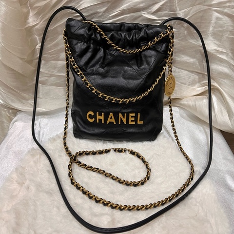 CHANEL 香奈兒｜ 【二手正品】 22 Mini 經典黑金/復古金 垃圾袋 晶片款