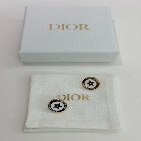 DIOR｜星星琺瑯圓圈耳釘 白金