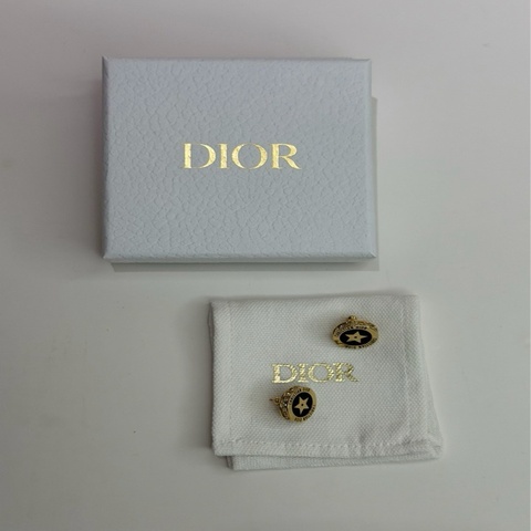 DIOR｜星星琺瑯圓圈耳釘 黑金