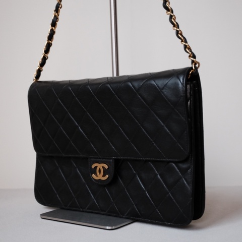 Vintage CHANEL 經典菱格紋小羊皮單蓋金扣鏈條包