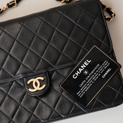 Vintage CHANEL 1980s 經典菱格紋小羊皮單蓋 24K金扣鏈條包 （附雷射貼紙 / 保卡）