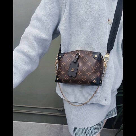 LV Petite Malle系列老花拼黑軟盒子八角盒子 可拆式肩帶