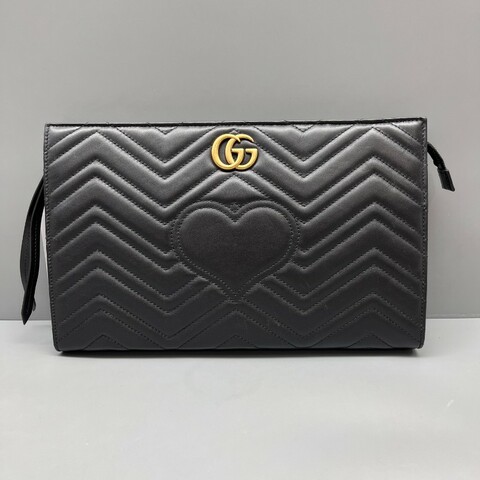 GUCCI 98新 黑色marmont系列愛心手拿包