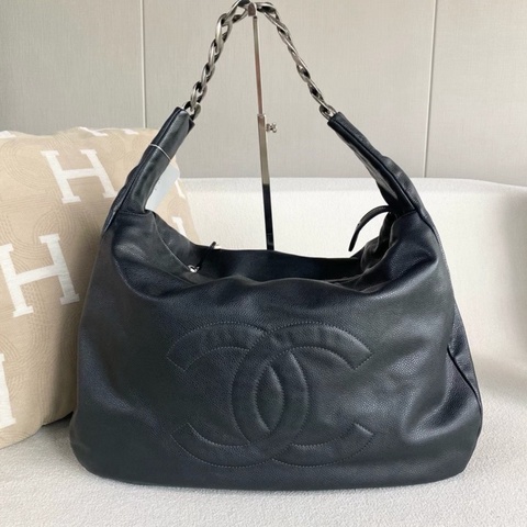 Chanel香奈兒雙C大logoHobo鏈條包 全牛皮