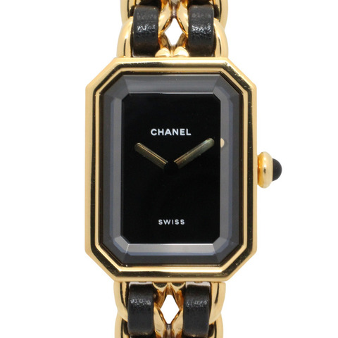 香奈兒 (Chanel) CHANEL Première L 女士腕錶，鍍金 (GP)，皮革錶帶，黑色，H0001