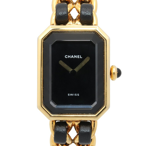 香奈兒 (Chanel) CHANEL Première S 女士腕錶，鍍金 (GP)，皮革錶帶，黑色，H0001