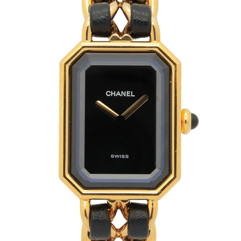 香奈兒 (Chanel) CHANEL Première S 女士腕錶，鍍金 (GP)，皮革錶帶，黑色，H0001