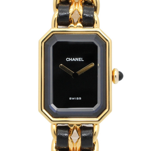 香奈兒 (Chanel) CHANEL Première XL 女士腕錶，鍍金 (GP) 錶殼，皮革錶帶，黑色，H0001