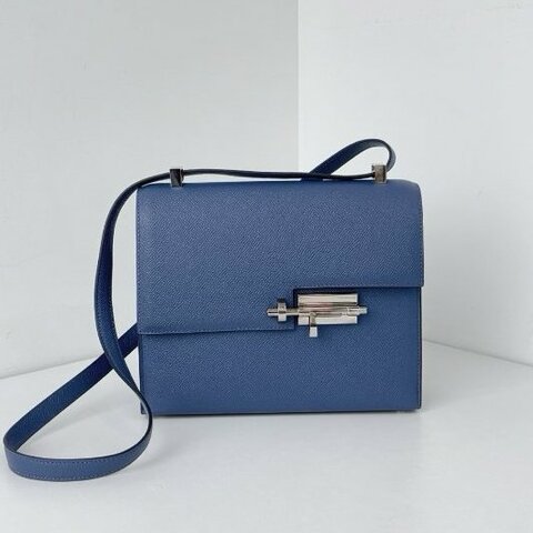 近新品 Hermes愛馬仕 Verrou23 瑪瑙藍銀扣 手槍包 Epsom皮