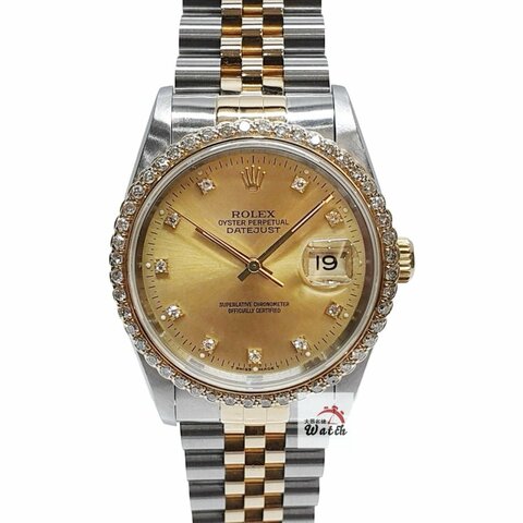 【大眾名錶】ROLEX 勞力士16233 Datejust 蠔式日誌 半金款 後加鑽圈 金色十鑽面盤 大眾名錶G367