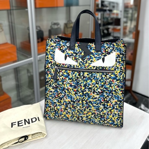 【近新閒置品】Fendi 迷彩 小怪獸 PVC拼皮 琴譜手提包