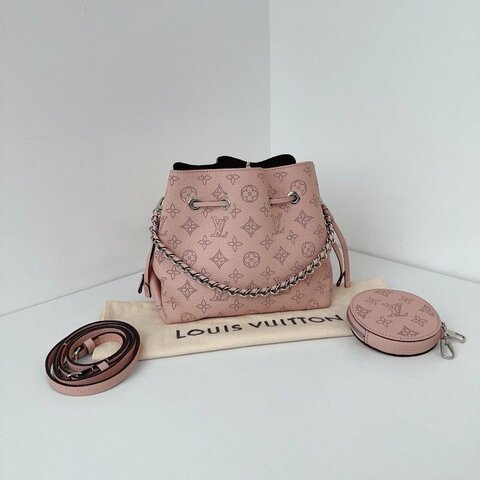 近新品 路易威登/Louis Vuitton Bella粉色全皮鏤空老花月光女神Tote 芯片款