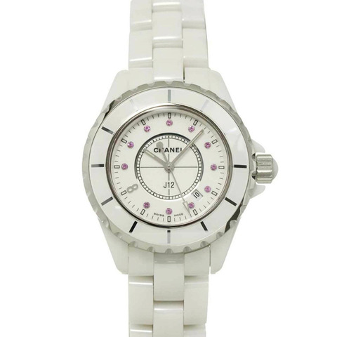 香奈兒 J12 33mm H2054 銀座精品店限量版女士腕錶 11P 粉紅藍寶石白色陶瓷石英錶