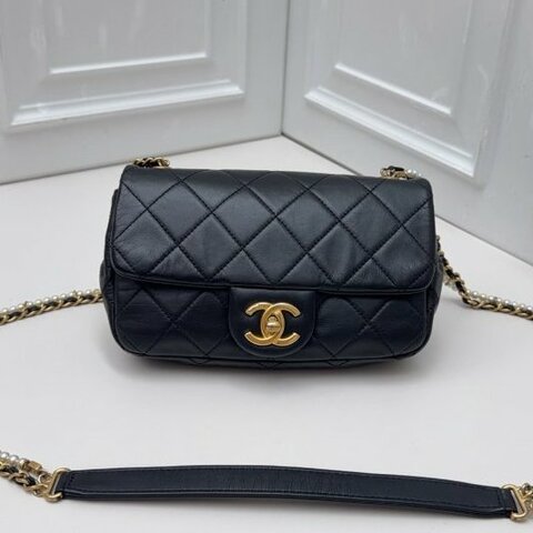 香奈兒/Chanel 黑金牛皮珍珠CF大mini 鏈條包