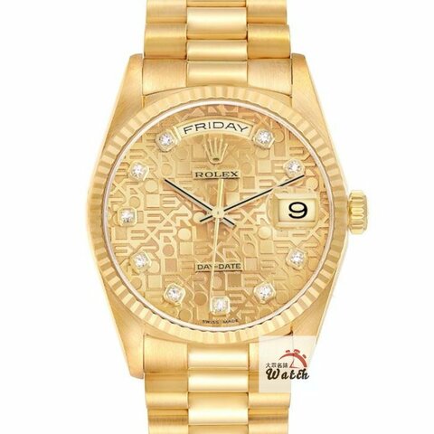【大眾名錶】ROLEX 勞力士 18238 Day-Date 18K蠔式 新包台 金色十鑽紀念面盤 大眾名錶G370