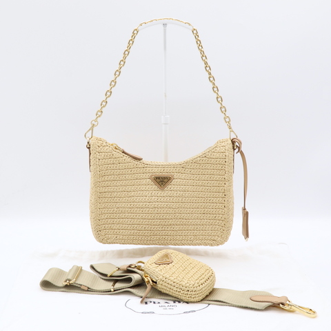 Prada 普拉達 Re-edition 三合一 Hobo 草編 單肩包 斜挎包