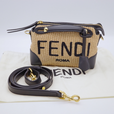Fendi 芬迪 On the Way 草編 Logo 黑色牛皮 手提包 斜挎包