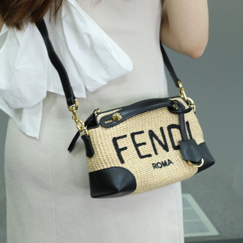 Fendi 芬迪 On the Way 草編 Logo 黑色牛皮 手提包 斜挎包