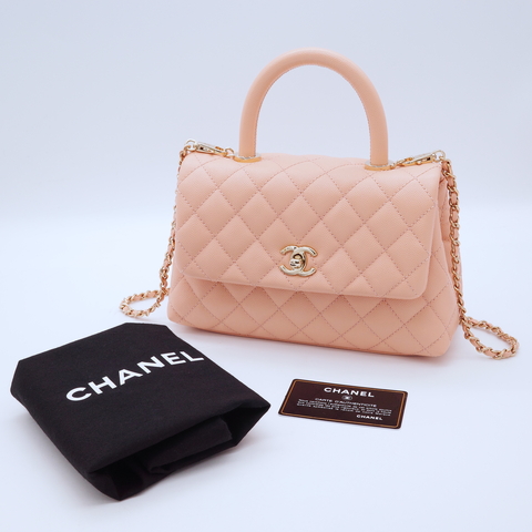 （近新閒置♥️）Chanel 香奈兒 Coco Handle 小型 蜜桃粉色 荔枝牛皮 手提包 斜挎包 31 開