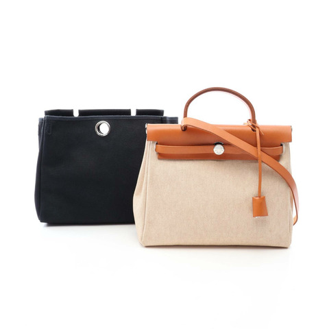 HERMES Ailebag PM 米色 自然色 2WAY 手提包 Vache 皮革 Hunter Vache 皮革 Hunter / Toile H 米色 棕色 二手