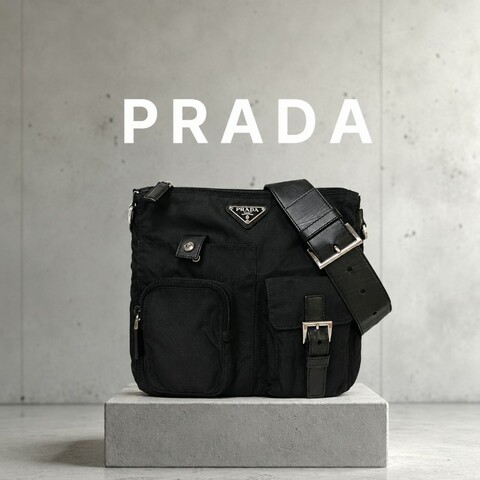 ㊣✨PRADA✨普拉達 黑色 帆布 三角標 口袋 腰包 胸包 肩背包 /二手包/二手精品/保證正品🌳二手樹屋🌳