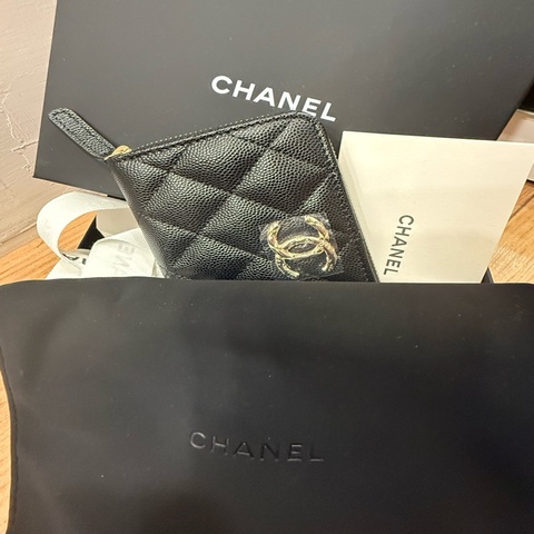 Chanel 大ㄇ大logo荔枝牛皮零錢包