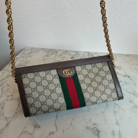 Gucci pvc/紅綠織帶橫式吸釦斜背包✨孫芸芸包🎀