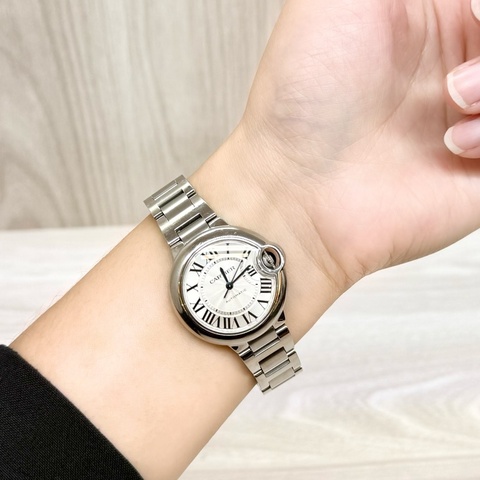 Cartier 質感女必備✨ballon bleu白錶盤藍氣球機械腕錶33mm/W6920071