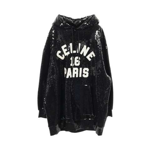 CELINE 亮片 Logo 連帽衫，純棉材質，黑白配色，男士 #S
