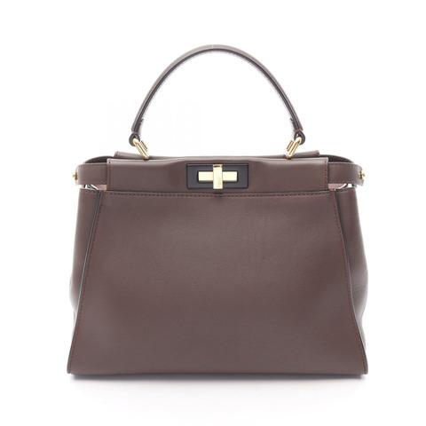 FENDI Peekaboo 常規款手提包 8BN290 皮革 棕色 二手 女士