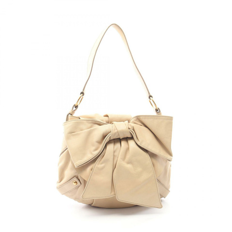 Yves Saint Laurent rive gauche Sac Bow Ribbon Shoulder Bag leather Beige Used Women