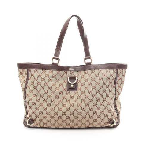 GUCCI Abbey GG帆布托特包 141472 帆布皮革 米色 棕色 二手 女士
