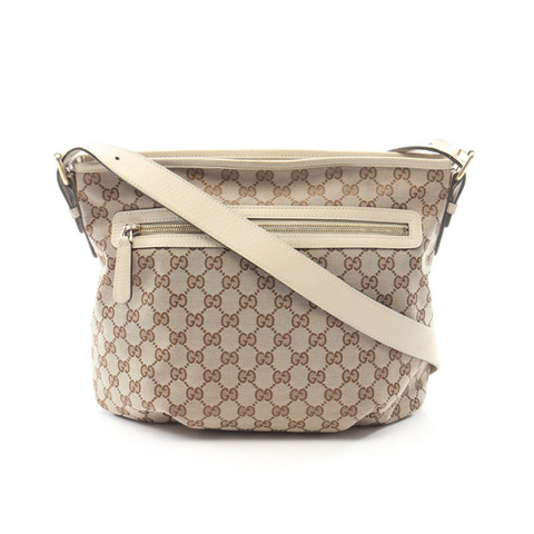 GUCCI GG帆布肩背包 388930 帆布皮革 米色 白色 二手 女士