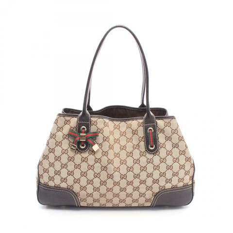 GUCCI Prince Shelley 系列手提包 163805 帆布皮革 米色棕色 二手 女士