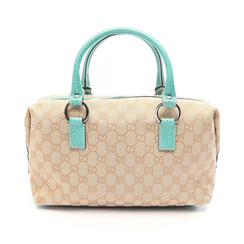 GUCCI GG帆布旅行手袋 113009 帆布皮革 米色 綠色 二手 女士