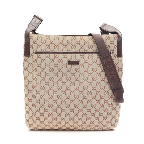 GUCCI GG帆布肩斜背包 122971 帆布皮革 米色棕色 二手