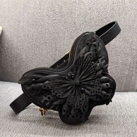 迪奧/Dior Dior Caro 黑色羊皮革立體蝴蝶刺繡